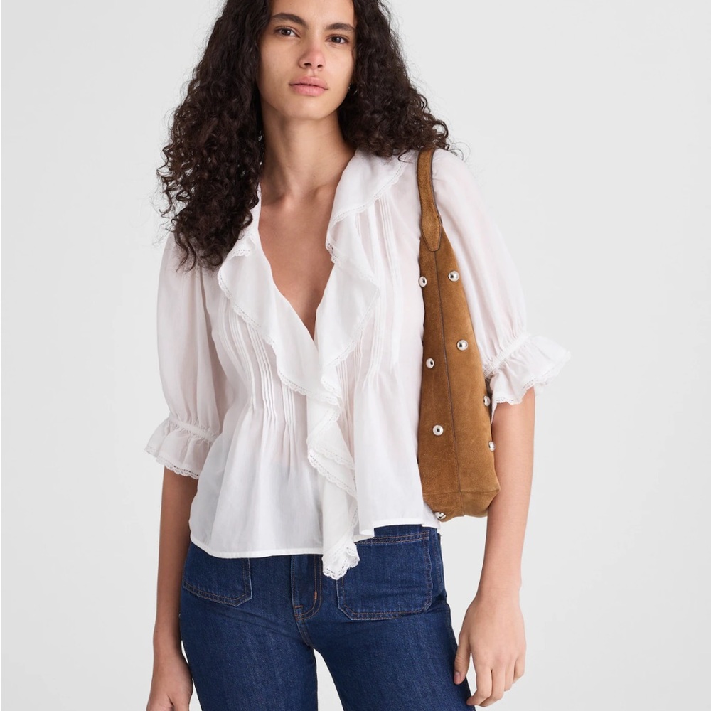 Madewell White Ruffle Blouse